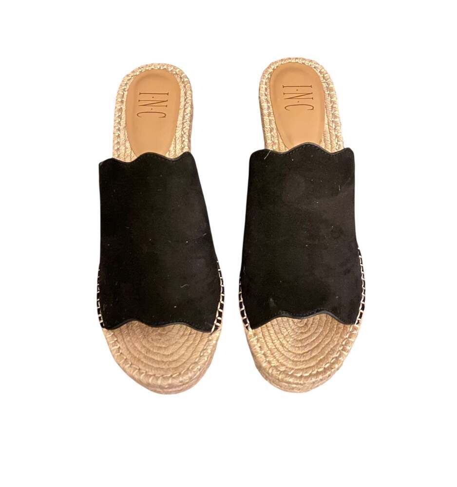 INC International Concepts Black Suede Espadrille Wedge Sandals